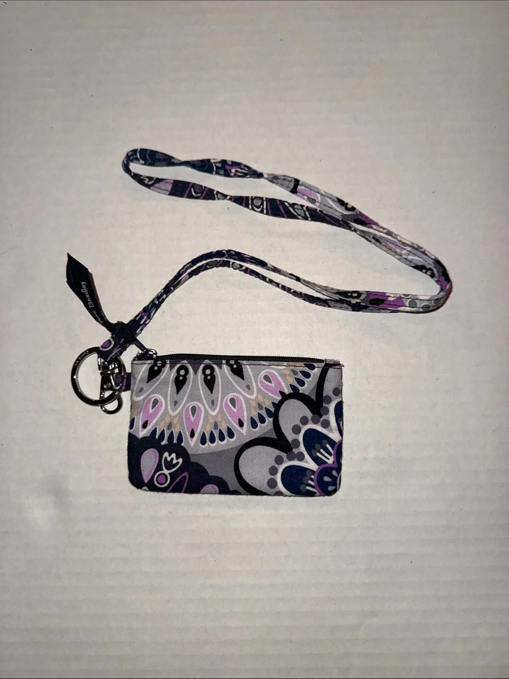 Vera Bradley Gray Black Purple Floral Lanyard Wristlet ID Case